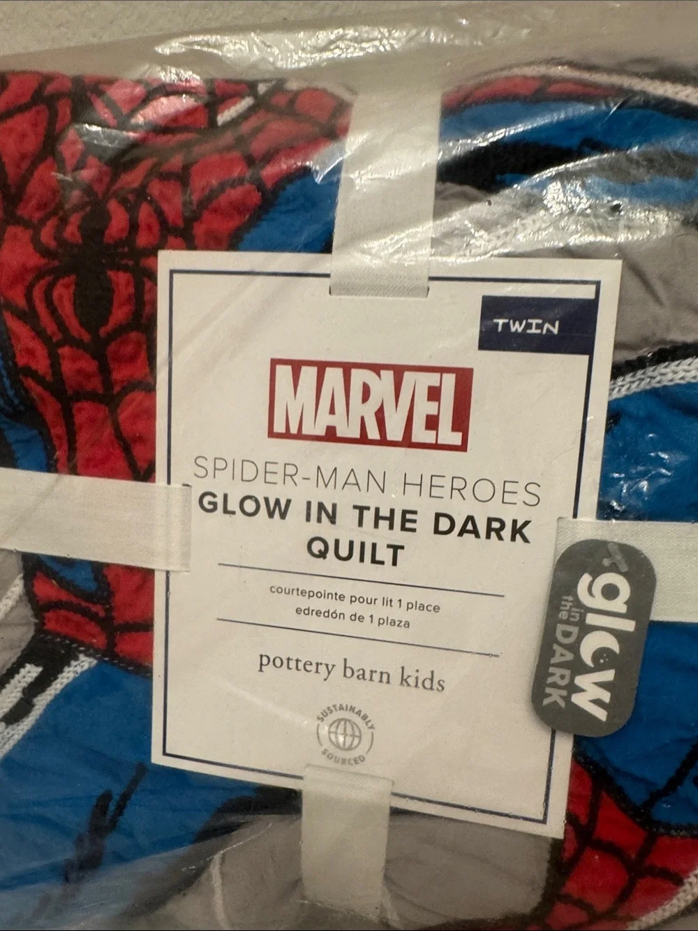 Pottery Barn Kids Marvel Spiderman Twin Glow in the Dark Quilt New